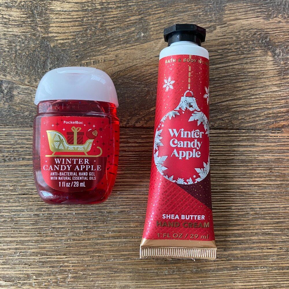 Bath And Body Works Winter Candy Apple Shea Butter Hand Cream / Hand Gel Set 1oz